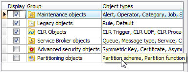 Database explorer options: excluding rarely used objects