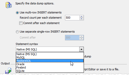 SQL Dump: setting SQL syntax