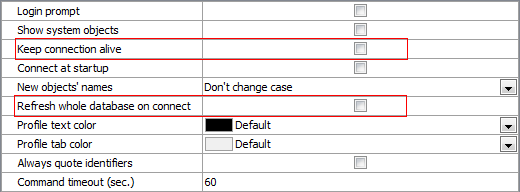 Performance-related settings in Database Profile Editor