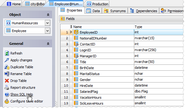 Show SQL Help command