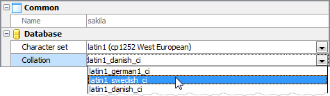 Database Editor: changing the default collation.