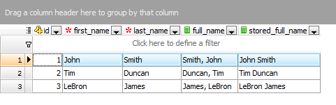 Generated columns in the Data Grids