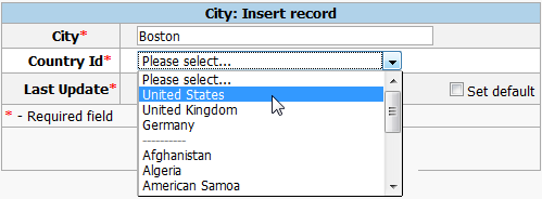 Web page generated with specified most-frequently used values