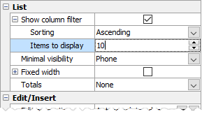 Column Filter Properties