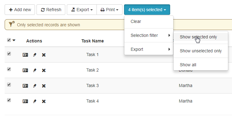 New selection management commands