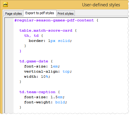 Export to pdf styles