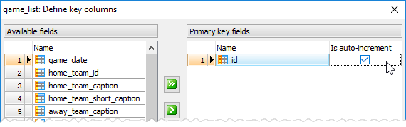 Autoincrement key column