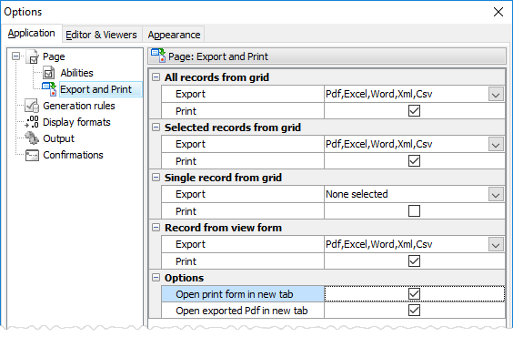 Export & Print options