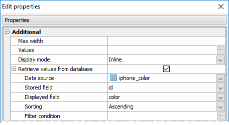 CheckBox Group Editor properties