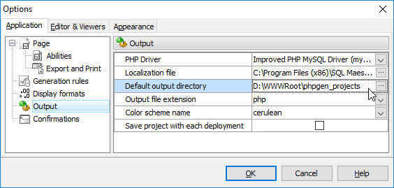 Application options: Default output directory
