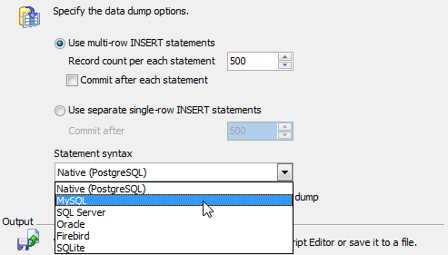 SQL Dump: setting SQL syntax