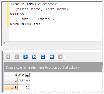 SQL Editor: executing a DML statement with RETURNING clause