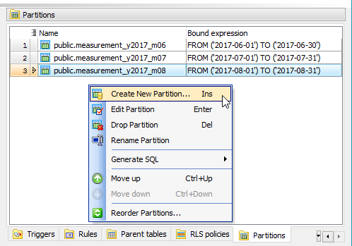 Adding partitions to a newly created table