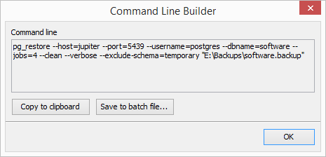 Restore database wizard: Command line builder