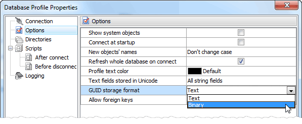 Support for binary stored GUIDs