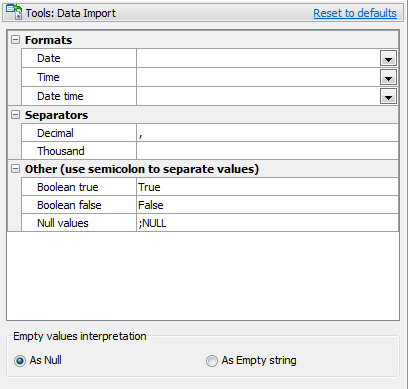 Data Import defaults