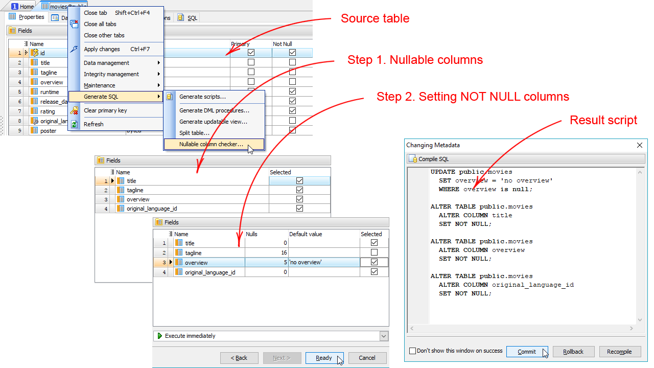 Alter not postgres null column alter table